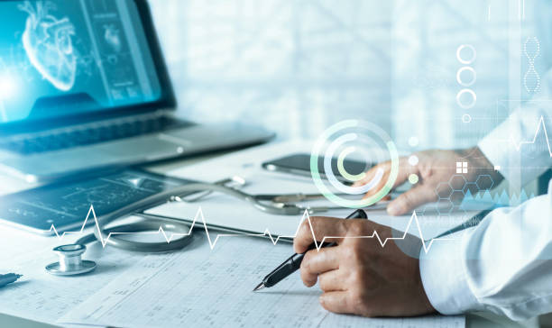 istock Senior cardiologist doctor analysis and diagnose checking heart disease testing result with virtual screen on laptop, Electronic medical record, Medical technology and science. 1312761837