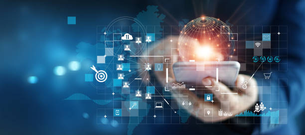 istock Businessman using mobile smartphone on global network connection on investor and customer with sale data exchange and development of business. Technology and digital marketing. Financial and banking. 1312766253