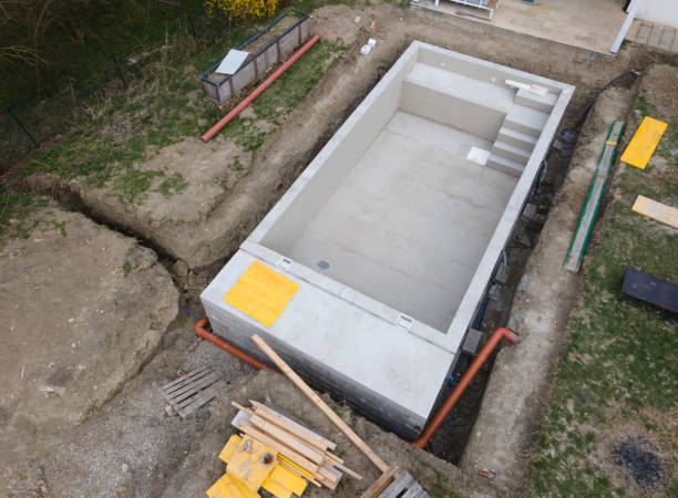 istock aerial drone shot of pool construction site almost finished spackling 1312766963