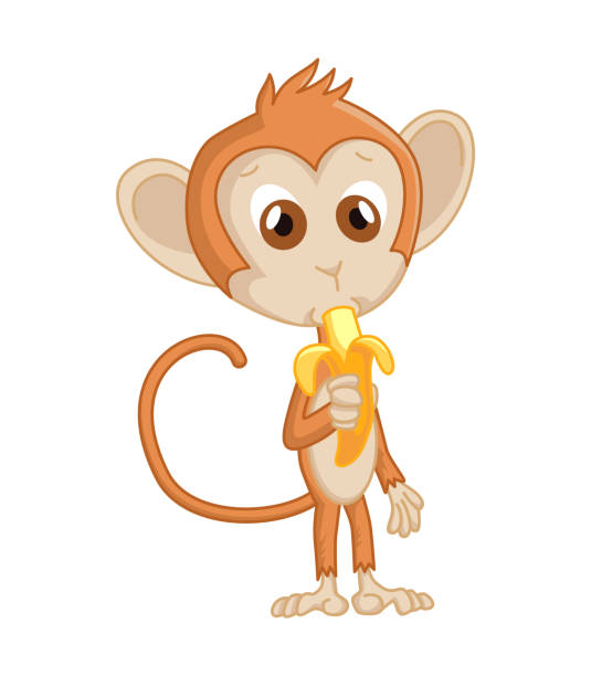 Cute Funny Monkey Colorful Cartoon Illustration Vector Little Chimpanzee  Wildlife Character Little Ape Eating Banana Stock Illustration - Download  Image Now - iStock