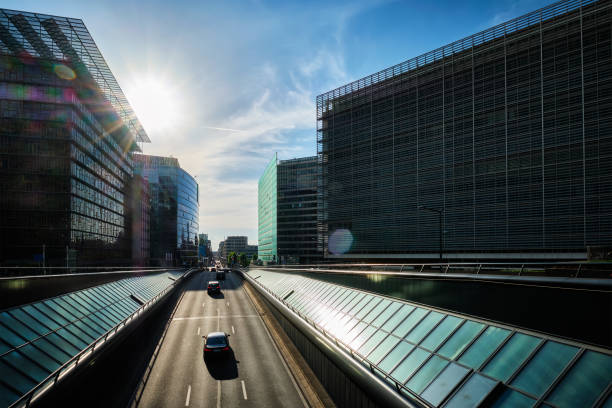 istock Street traffic in Brussels with modern buildings 1312770128