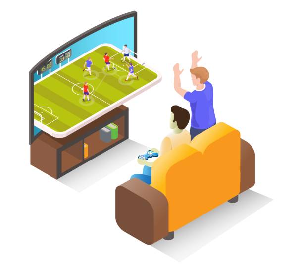 Man Gamer Playing Football Video Game On Tv With Controller Isometric  Vector Illustration Online And Console Gaming Stock Illustration - Download  Image Now - iStock