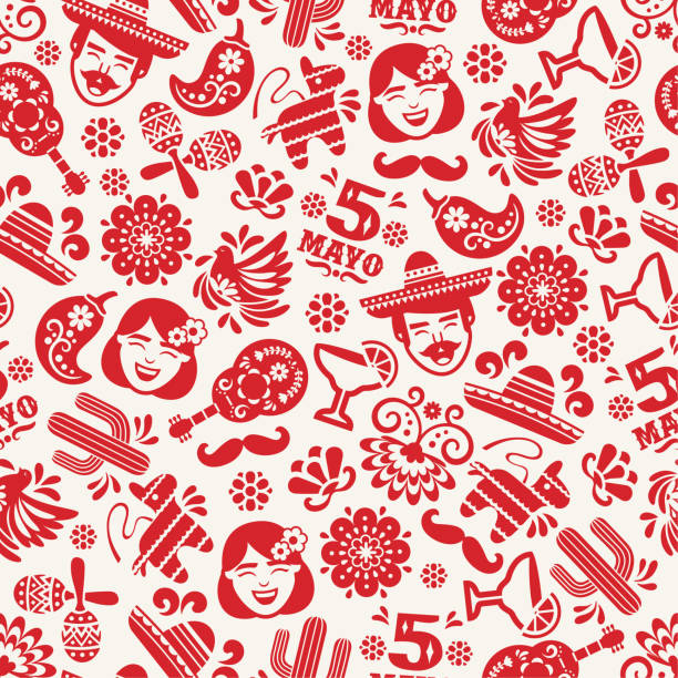 Cinco de Mayo seamless pattern - v2 Vector seamless pattern for the Cinco de Mayo holiday with related icons and symbols. White Background.
Vector icon designs on Mexican culture. hispanic day illustrations stock illustrations