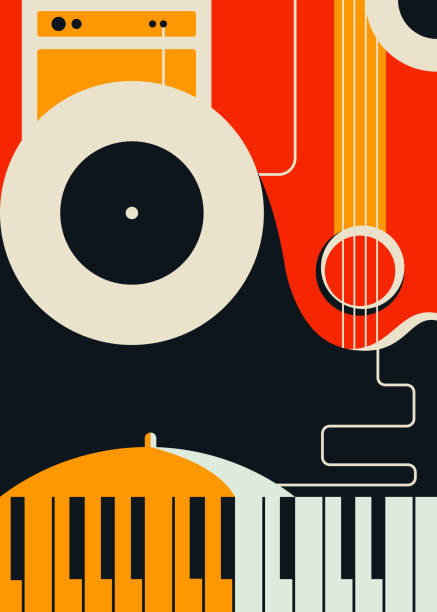 szablon plakatu z abstrakcyjnymi instrumentami muzycznymi. - plakat ilustracje stock illustrations