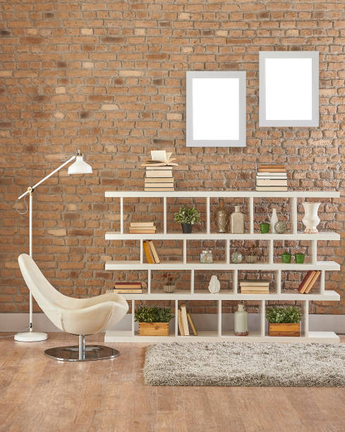 istock modern home decor room with bookshelf and seat 1312773043