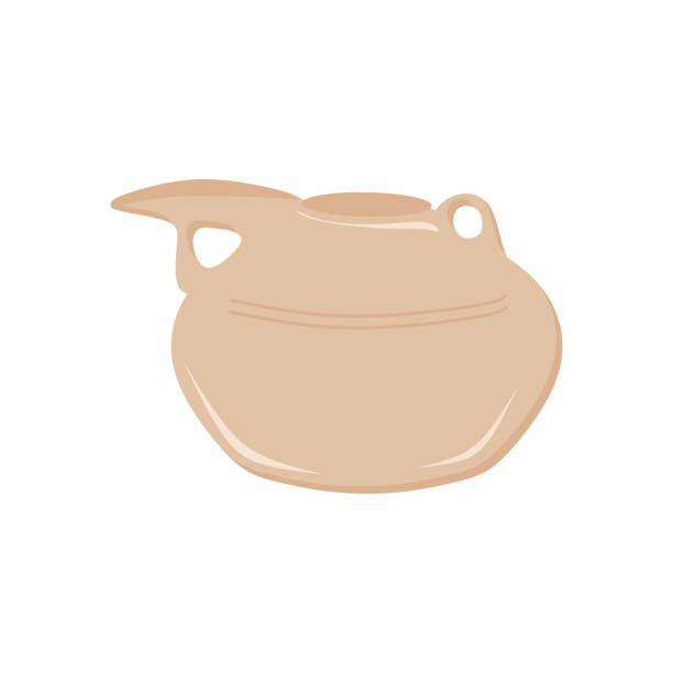 A ceramic lota or "bodna" or watering pot placed isolated on a white background. Small vessel with a barrel that serves as a spout and a handle. Drinking concept. Flat vector illustration A ceramic lota or "bodna" or watering pot placed isolated on a white background. Small vessel with a barrel that serves as a spout and a handle. Drinking concept. Flat vector illustration lota lota stock illustrations