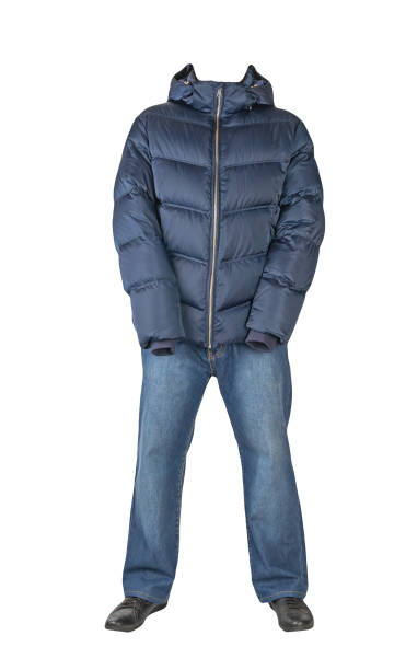 istock dark blue jeans, black leather shoes, jacket isolated on white background. 1312775262