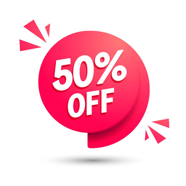 ilustrações, clipart, desenhos animados e ícones de bolha de fala de venda de ilustração vetorial. desconto com 50% de desconto. ícone de oferta moderno. - bubble large percentage sign symbol