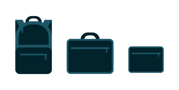 ilustrações, clipart, desenhos animados e ícones de mochila portátil, bolsa e manga de tablet. conjunto de três sacos de proteção azul da moda. - travel ipad isolated backpack