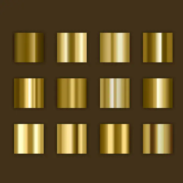 Vector illustration of Gold,golden gradient, Set of colors for design,collection of high quality gradients. Metallic texture for shiny background Vector format
