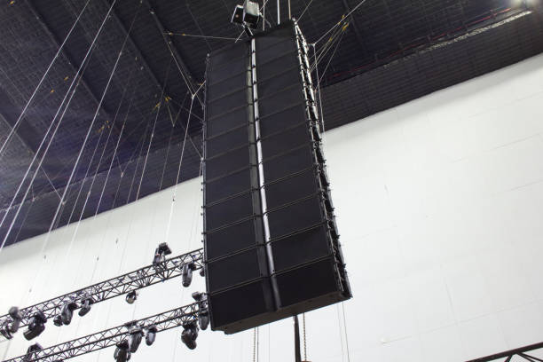 istock Line array sound speakers for live show. Professional concert equipment. 1312780266