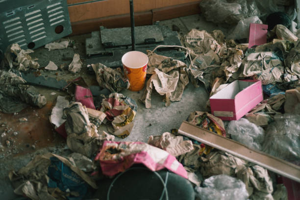 Milano, Italy - April 29, 2018: Crumpled paper in abandoned cinema