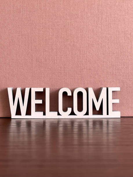istock Welcome sign on brown beige background 1312783819