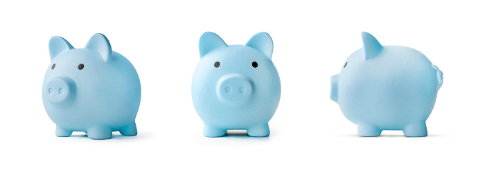 blue piggy bank on a white background. concept of preserving and saving money.