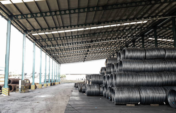 istock Raw material of steel wire in starage 1312790370