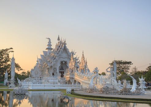 Beautiful landscape of Wat Rong Khun or White Temple, Landmark, Chiang Rai, Thailand