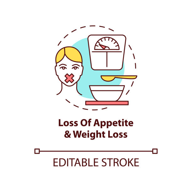 ilustraciones, imágenes clip art, dibujos animados e iconos de stock de icono del concepto de apetito y pérdida de peso - malnourished