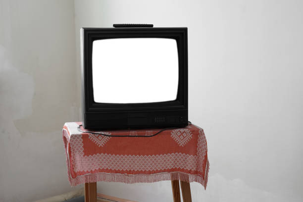 istock Old retro black tv screen with empty space for mockup information 1312798699