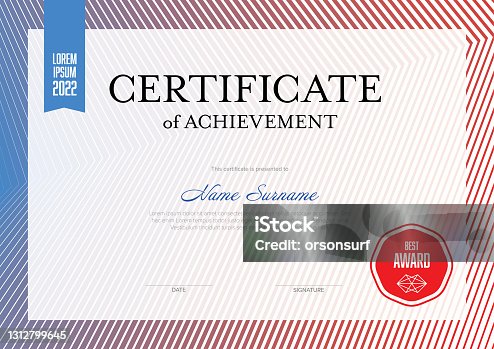 istock Modern blue red certificate template 1312799645