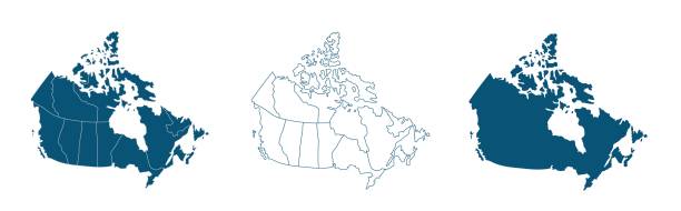 ilustrações de stock, clip art, desenhos animados e ícones de simple map of canada vector drawing. mercator projection. filled and outline - map of canada