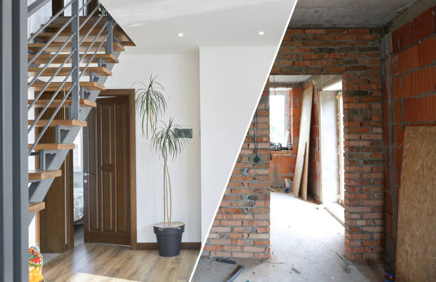 istock Home renovation concept. Before and after interior in modern style 1312800239