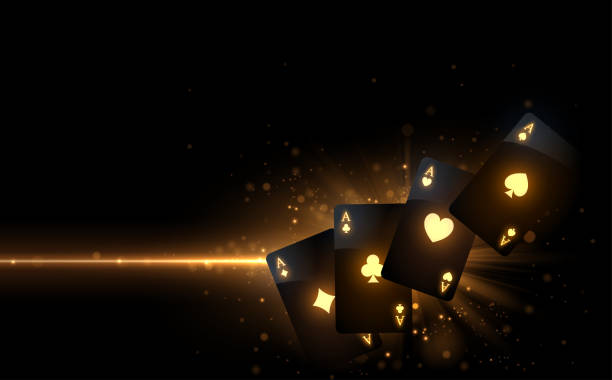 Black playing cards with gold light effect Black playing cards with gold light effect in vector poker win stock illustrations