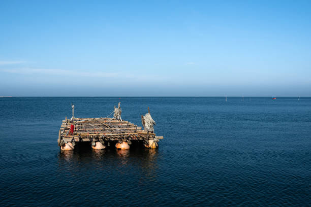 radeau flottant sur la belle eau bleue. - wooden raft photos et images de collection