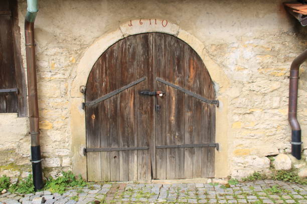 istock Old gate with a round arch in a house wall 1312803011