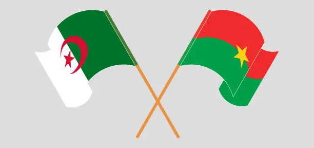 Vector illustration of Crossed and waving flags of Algeria and Burkina Faso