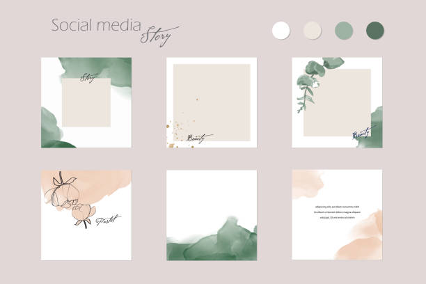 abstract Instagram social media story post feed background layout, web banner template. pink nude green watercolor vector texture frame mockup. for beauty, jewelry, fashion, cosmetics, wedding, summer vector art illustration