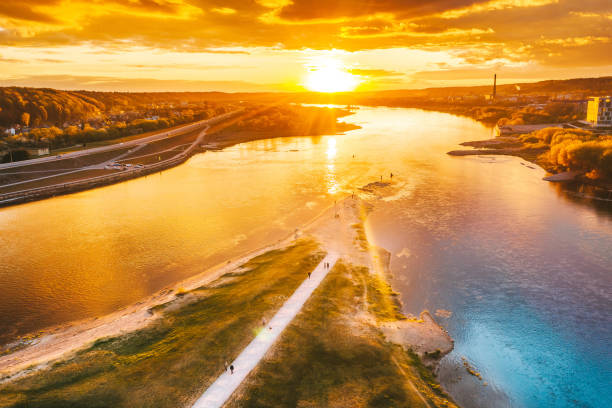 Scenic View Of Sunset Over City stock photo