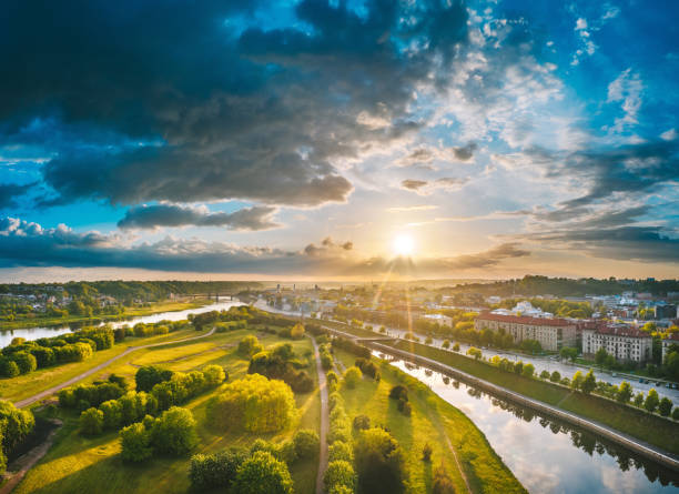 istock Aerial View Of Townscape During Sunset 1312808909