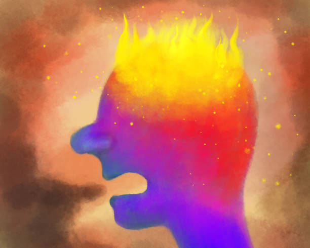 istock hand-drawn profile of a man. Anger and rage, irritation, fury. A head burning like a planet, a cry of anger, pain 1312812073