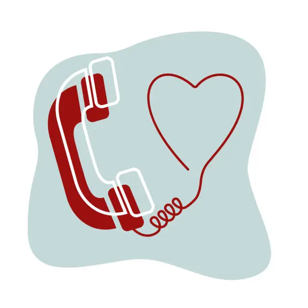 Vector illustration of Valentine's day theme. quarantine love. old phone with heart. vector color, abstract background