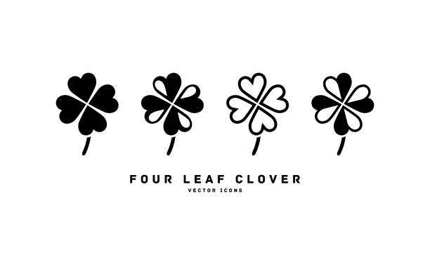 значок иллюстрации вектора листа клевера 4 листа - four leaf clover clover luck leaf stock illustrations