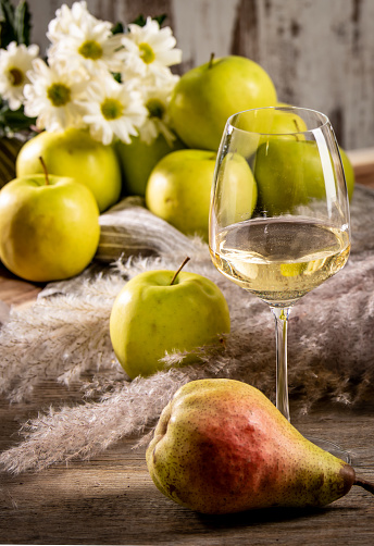 Wine glass studio shooting with apple
