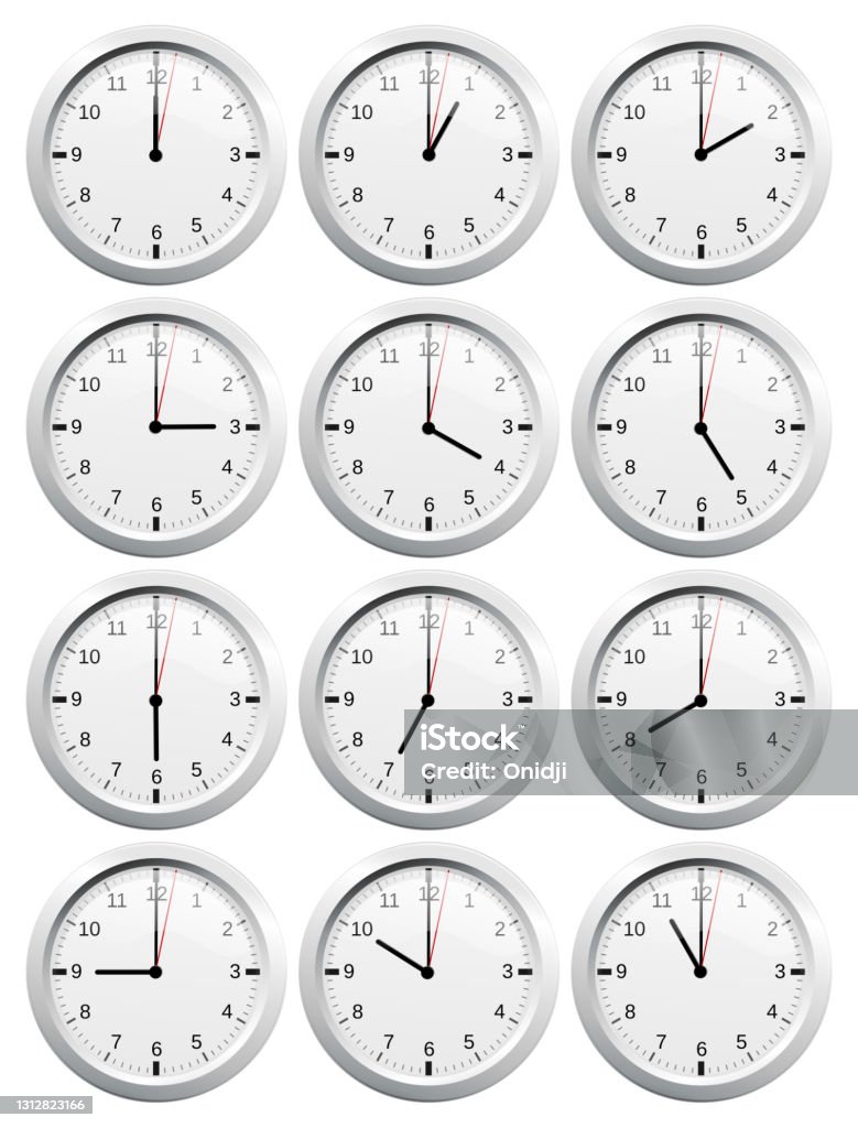 Collection Of White Clock Faces Stock Illustration - Download Image Now