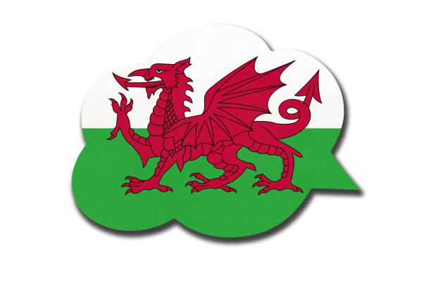 ilustraciones, imágenes clip art, dibujos animados e iconos de stock de burbuja de discurso 3d con bandera nacional de gales aislada sobre fondo blanco. símbolo del país galés. - welsh flag