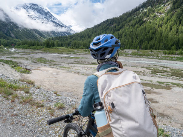 istock Mountain biker contemplates beautiful valley in Springtime 1312824855