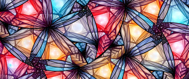 colorato sfondo astratto in vetro colorato incandescente - stained glass glass art church foto e immagini stock