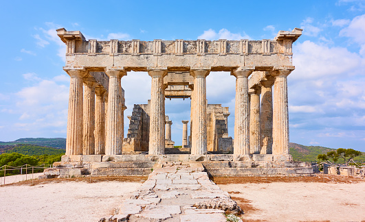 Temple of Aphaea in Aegina Island,  Greece. Ancient greek architecture