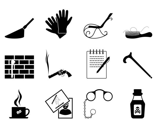 zestaw ikon detektywa - crime flashlight detective symbol stock illustrations