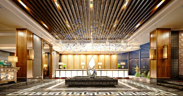 istock 3d render of luxury hotel reception and lobby 1312838488