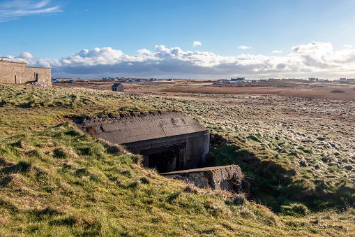Bunker from world war 2 in a green meadow Ouessant Island - Finistere, Brittany, France, Europe
