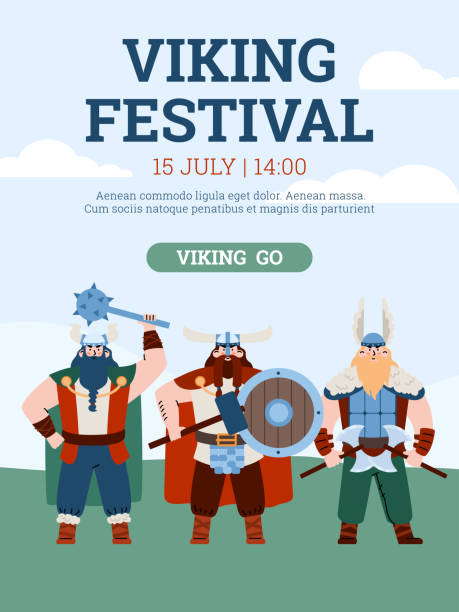 illustrations, cliparts, dessins animés et icônes de bannière publicitaire pour le festival de la culture viking, illustration plate de vecteur. - banner backgrounds medieval history