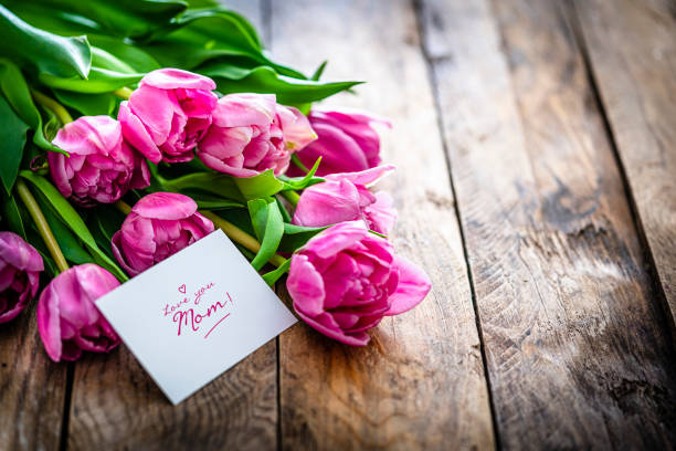 Close up view of a Mother's day greeting card with the text \