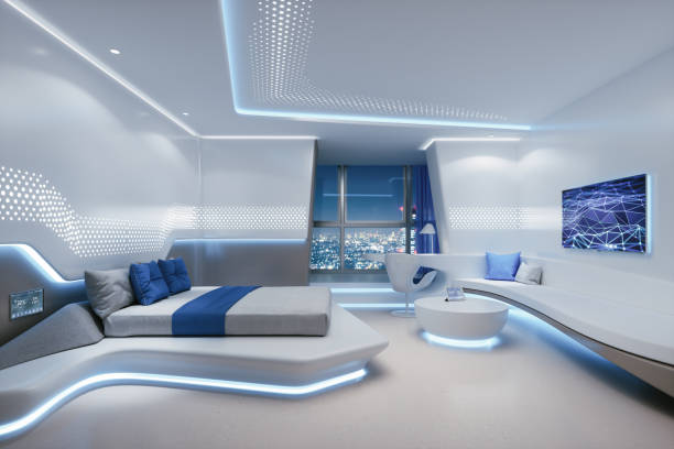 futurystyczny hotel pokój wnętrze - hotel suite zdjęcia i obrazy z banku zdjęć