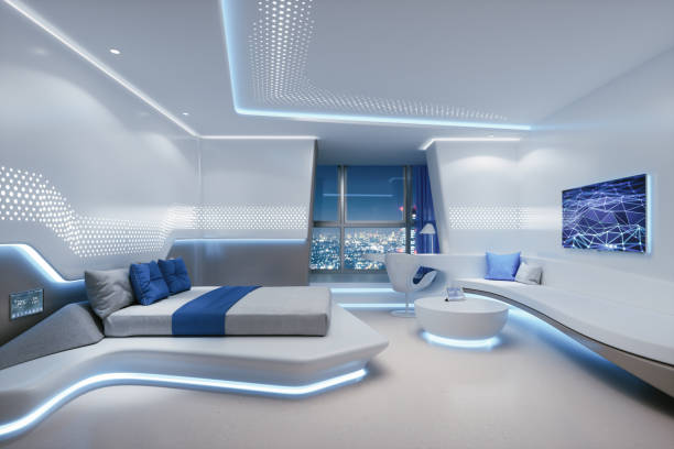 futuristic hotel room interior - hotel suite imagens e fotografias de stock