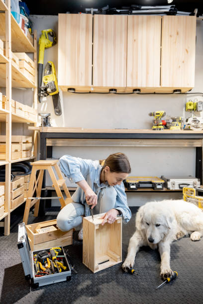 istock Woman reparing with a dog in the workshop 1312844374