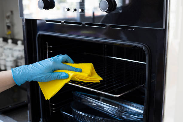 cleaning the kitchen oven - oven imagens e fotografias de stock
